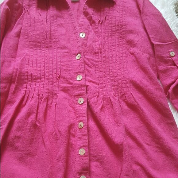 Soft Surroundings Pink Cotton Long Button down Pintuck Top Size Small - Picture 6 of 6